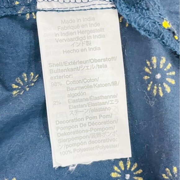J.Crew Cotton Poplin Square Neck Navy and Yellow Daisy Print Pom-Pom Top  Size 6 - Picture 9 of 9